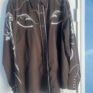 Brown Western Shirt with White Embroidery